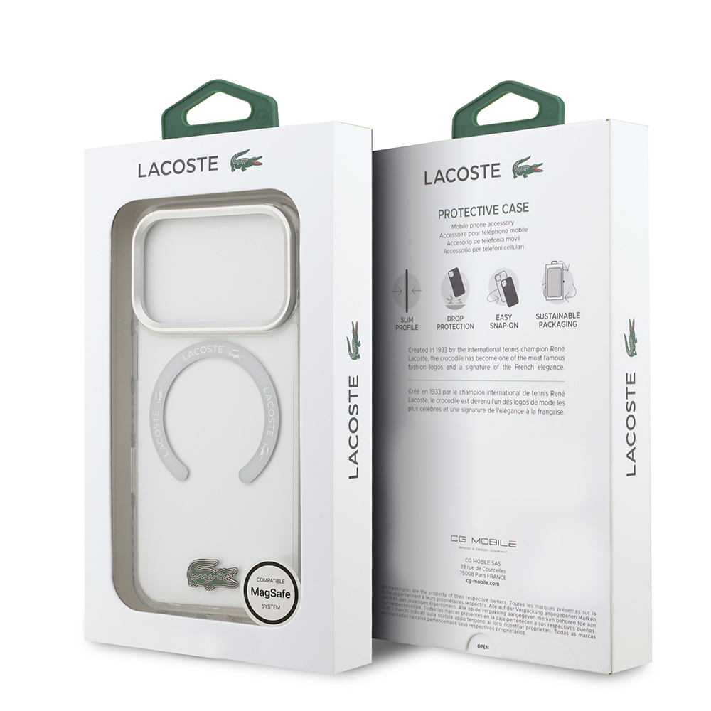 Apple iPhone 17 Pro Case Lacoste Original Licensed M-Safe Charging Feature Iconic Crocodile Logo Frosted Cover - 24