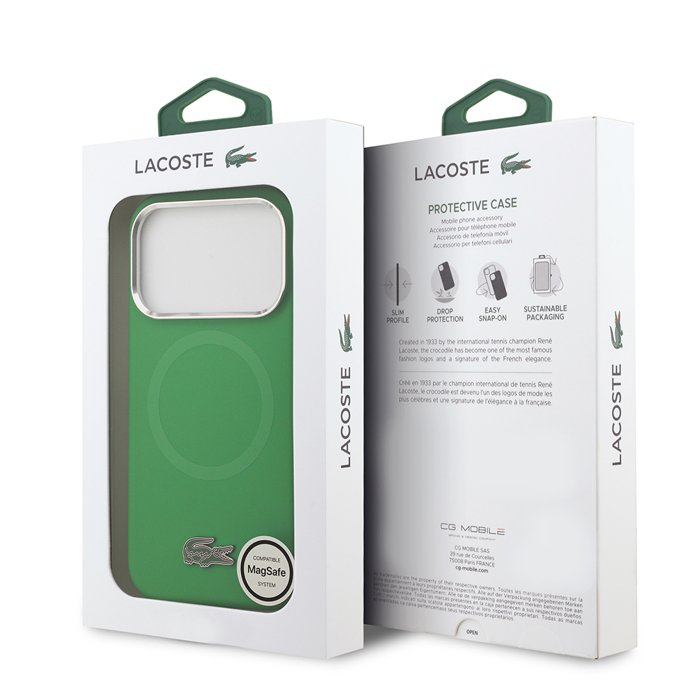 Apple iPhone 17 Pro Case Lacoste Original Licensed M-Safe Charging Feature Iconic Logo Metal Camera Frame Silicone Cover - 31