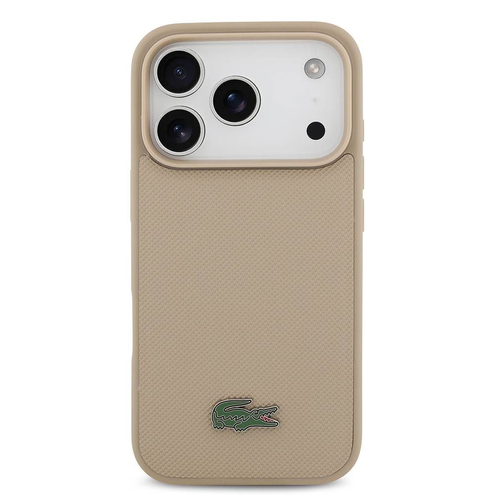 Apple iPhone 17 Pro Case Lacoste Original Licensed M-Safe Charging Feature PU Pique Pattern Metal Logo Card Holder Cover - 24
