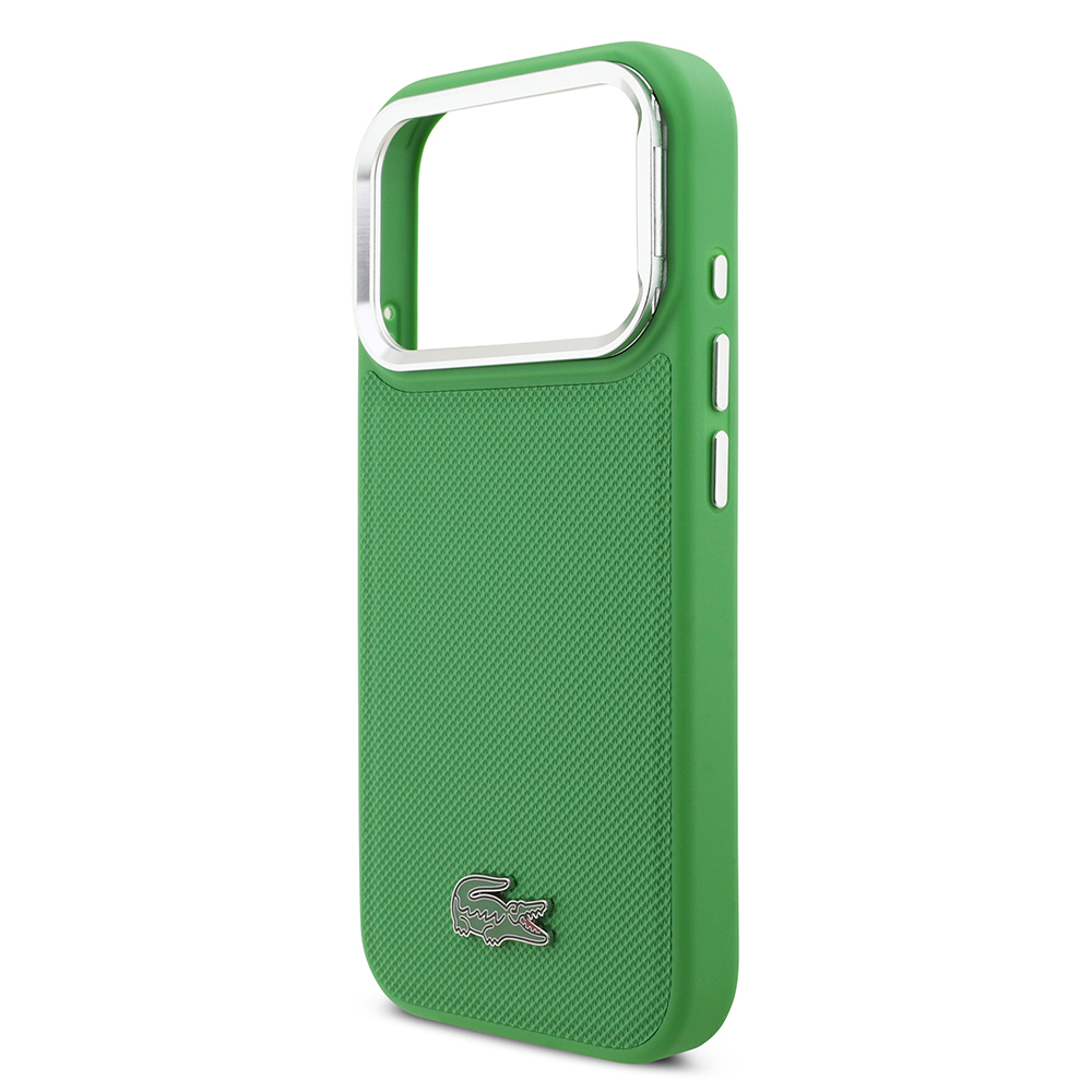 Apple iPhone 17 Pro Case Lacoste Original Licensed M-safe Charging Feature PU Pique Pattern Stand Metal Logo Cover - 17