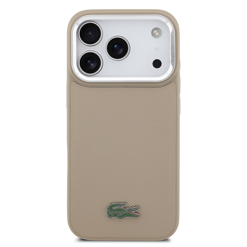 Apple iPhone 17 Pro Case Lacoste Original Licensed M-safe Charging Feature PU Pique Pattern Stand Metal Logo Cover - 28