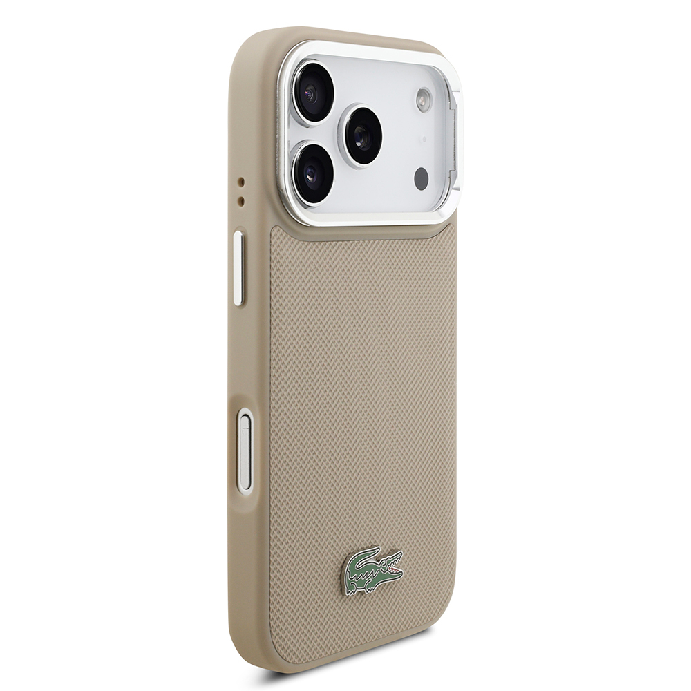 Apple iPhone 17 Pro Case Lacoste Original Licensed M-safe Charging Feature PU Pique Pattern Stand Metal Logo Cover - 29