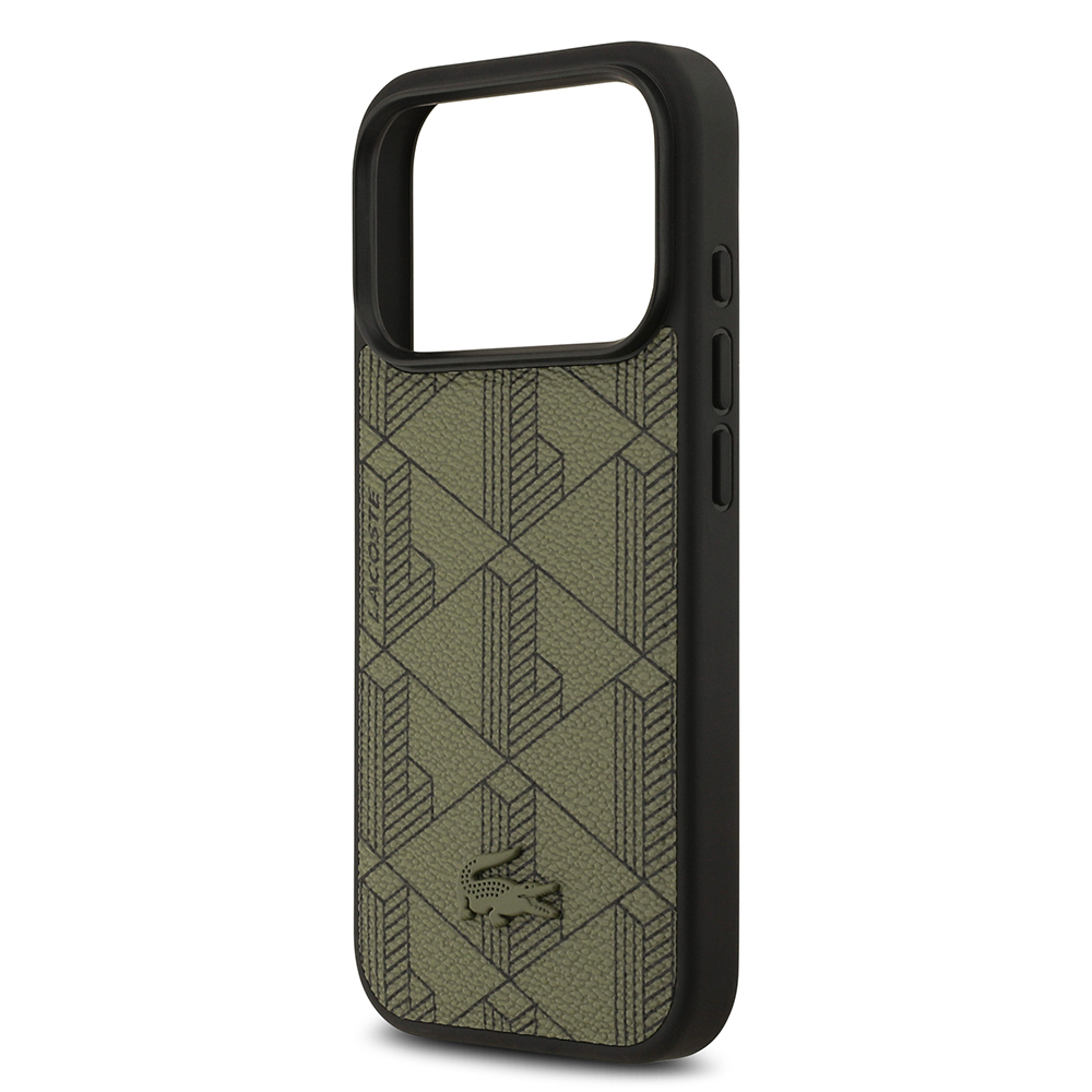 Apple iPhone 17 Pro Case Lacoste Original Licensed M-Safe Charging Function PU Leather Design Card Holder Mixed Monogram Pattern Cover - 17