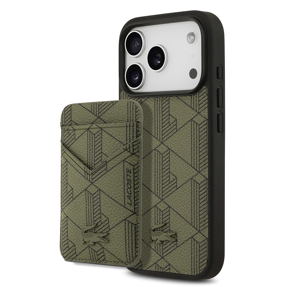 Apple iPhone 17 Pro Case Lacoste Original Licensed M-Safe Charging Function PU Leather Design Card Holder Mixed Monogram Pattern Cover - 3