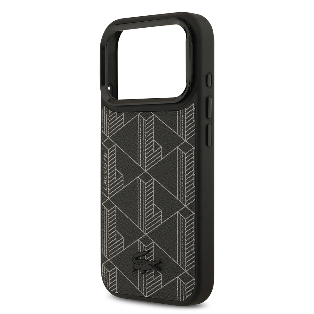 Apple iPhone 17 Pro Case Lacoste Original Licensed M-safe Charging Stand PU Leather Mixed Monogram Pattern Cover - 8