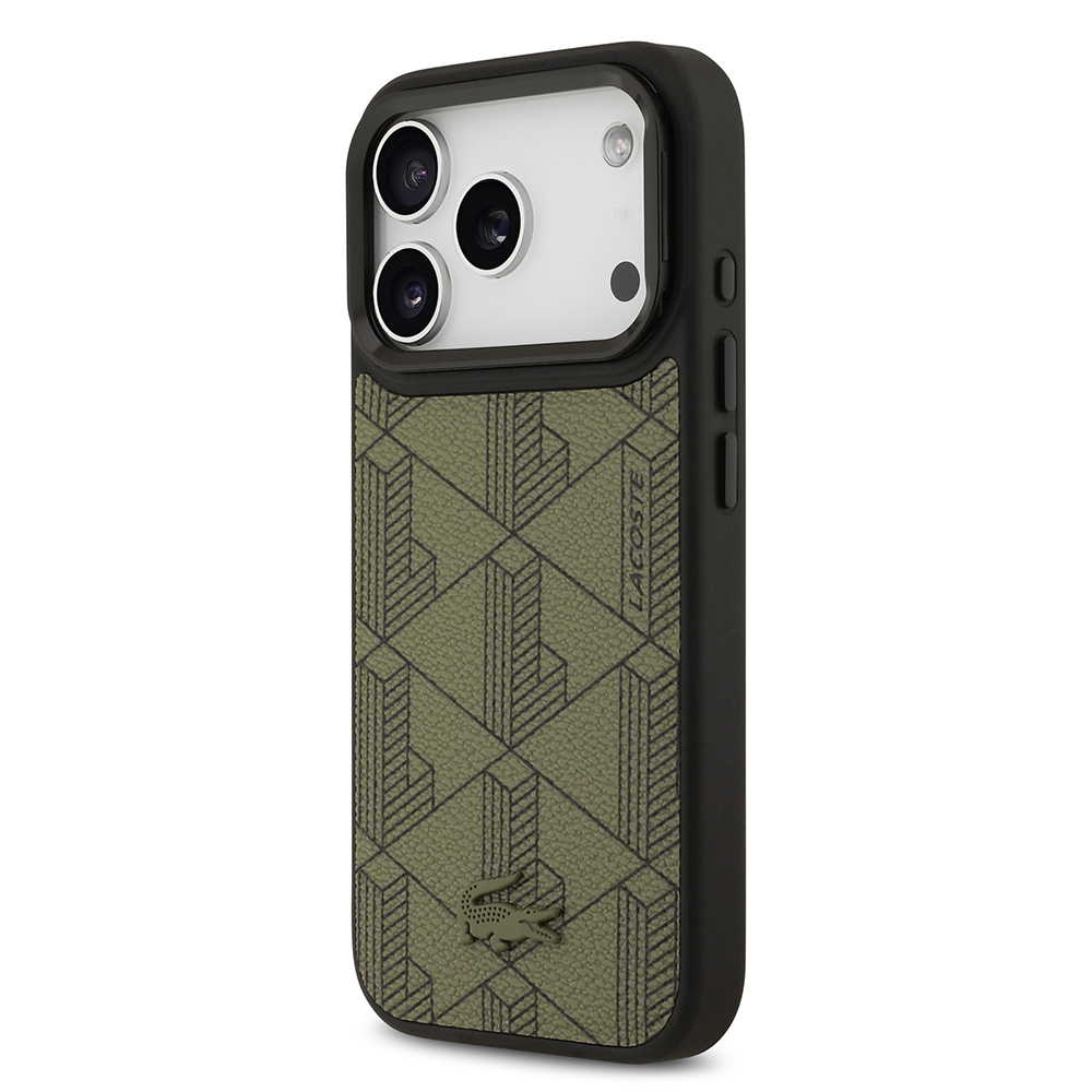 Apple iPhone 17 Pro Case Lacoste Original Licensed M-safe Charging Stand PU Leather Mixed Monogram Pattern Cover - 11