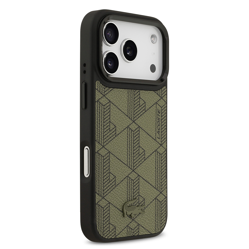 Apple iPhone 17 Pro Case Lacoste Original Licensed M-safe Charging Stand PU Leather Mixed Monogram Pattern Cover - 13