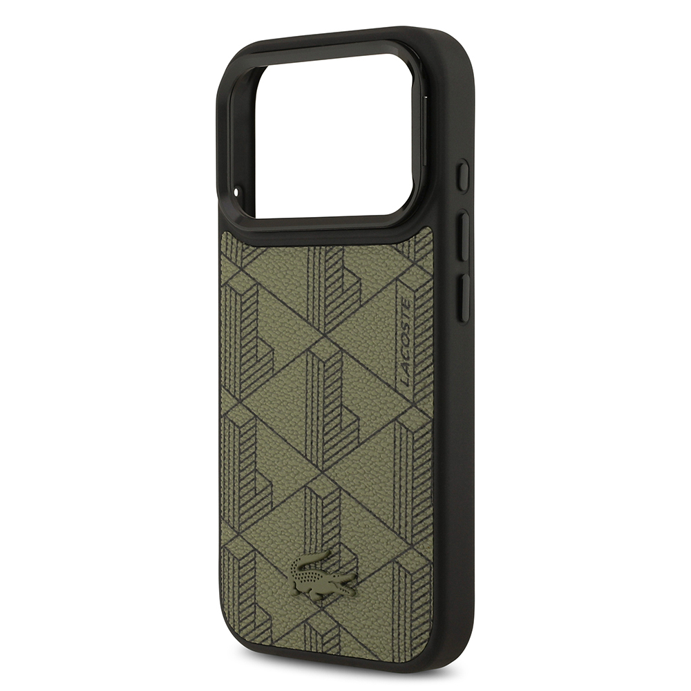 Apple iPhone 17 Pro Case Lacoste Original Licensed M-safe Charging Stand PU Leather Mixed Monogram Pattern Cover - 15
