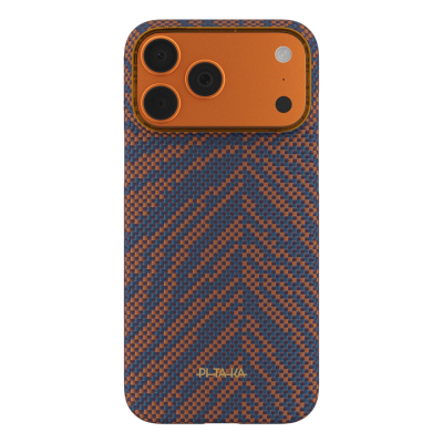 Apple iPhone 17 Pro Case M-safe Charging Enabled Aramid Fiber Pitaka Breath of Veins Series Cover Turuncu-Lacivert