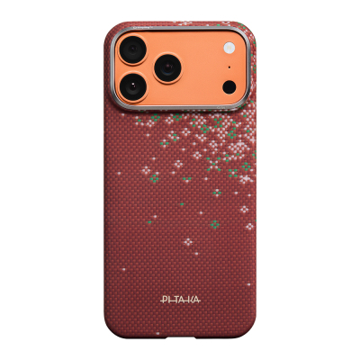 Apple iPhone 17 Pro Case M-safe Charging Enabled Aramid Fiber Pitaka Sakura Hours Series Cover Red