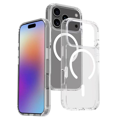Apple iPhone 17 Pro Case M-safe Charging Transparent Hard PC Zore Embos Cover Şeffaf