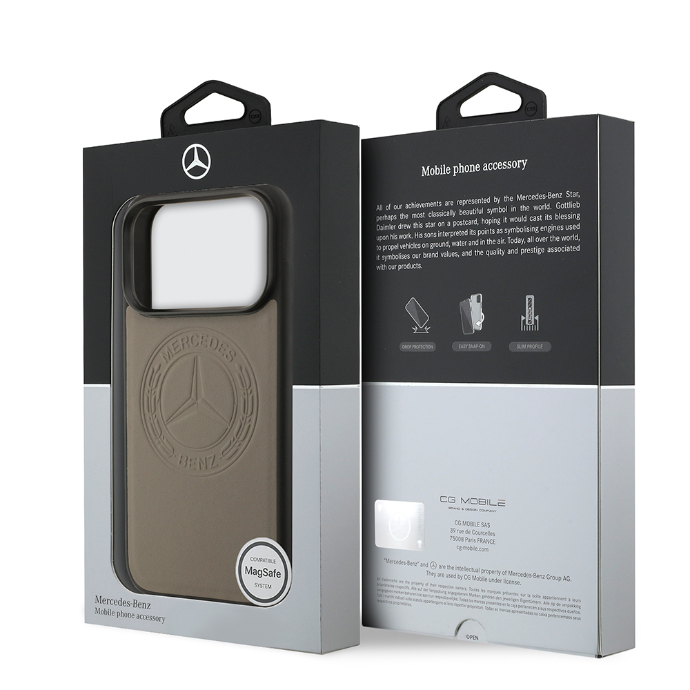 Apple iPhone 17 Pro Case Mercedes Benz Original Licensed M-Safe Charging Feature Genuine Leather Nostalgic Star Design Cover - 17
