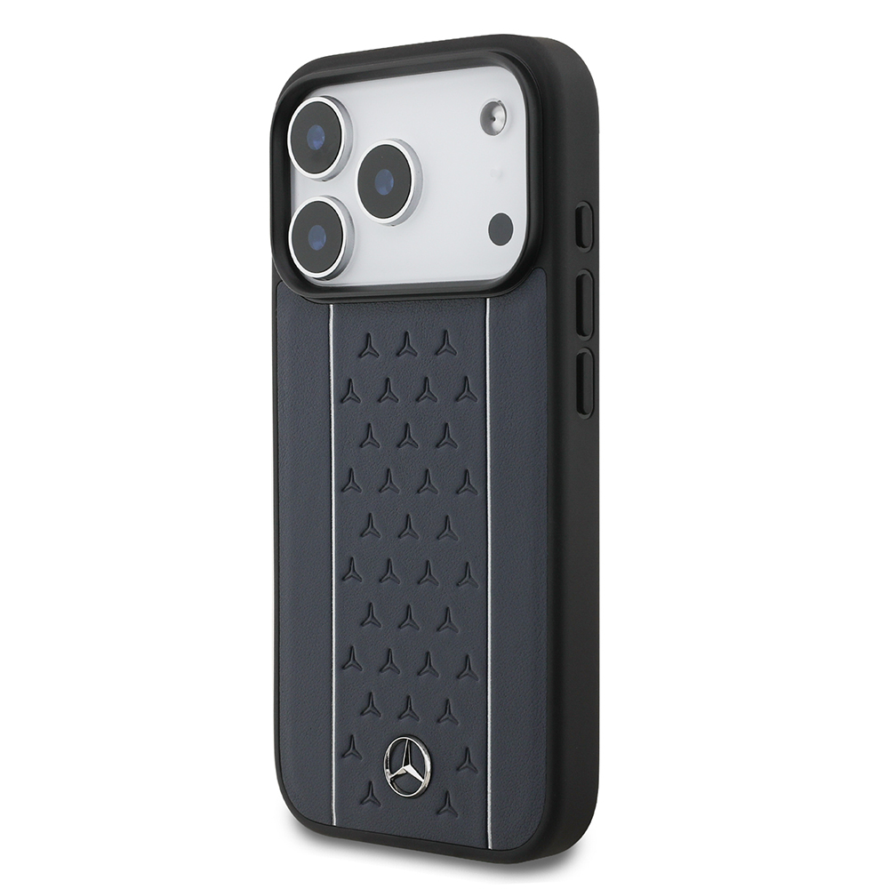 Apple iPhone 17 Pro Case Mercedes Benz Original Licensed M-Safe Charging Feature Striped Star Patterned Metal Logo Leather Cover - 14