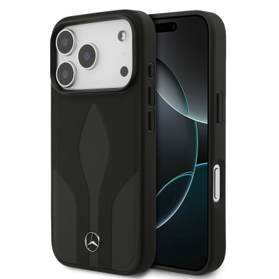 Apple iPhone 17 Pro Case Mercedes Benz Original Licensed M-Safe Charging Feature Textured Patterned Leather Cover Black