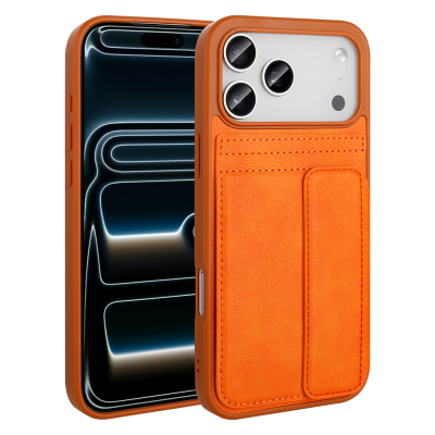 Apple iPhone 17 Pro Case PU Leather Card Holder Zore Sevilla Cover Orange