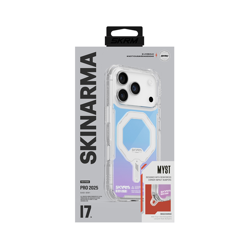Apple iPhone 17 Pro Case Skinarma M-Safe Charging Feature IML Printed Holographic MYST Cover - 6