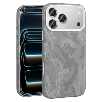 Apple iPhone 17 Pro Case with M-Safe Charging Feature, Camouflage Design, Zore Sera Hard PC Cover Silver