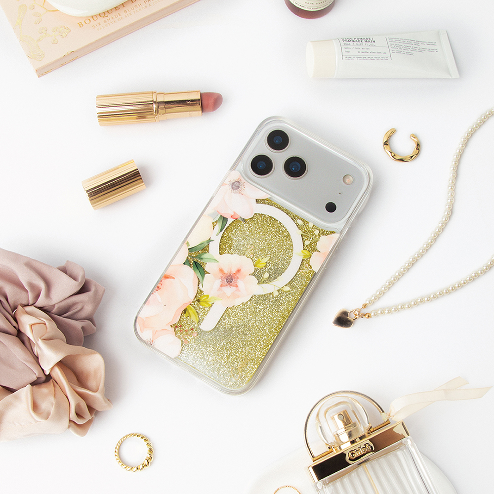 Apple iPhone 17 Pro Case with M-safe Charging Feature Floral Patterned Glittery Back Surface Coehl Fleurette Cover - 4