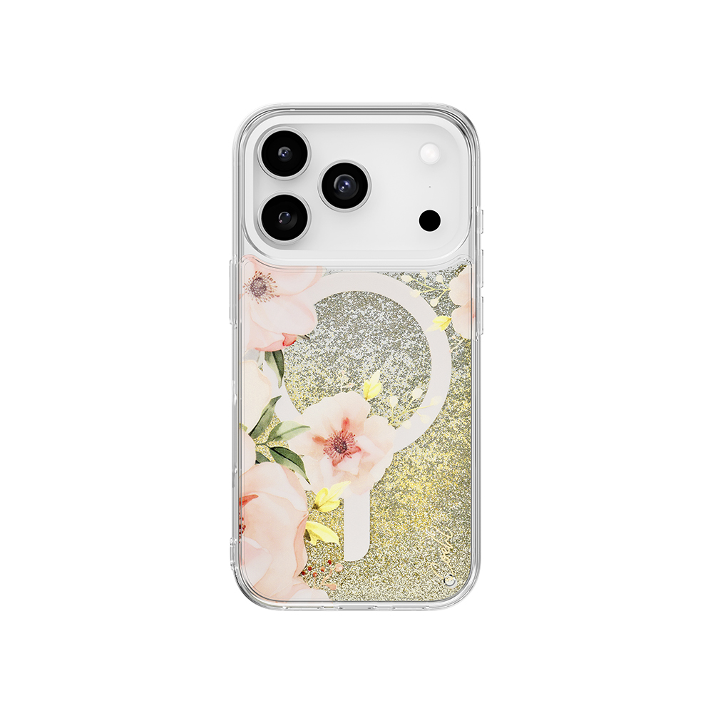 Apple iPhone 17 Pro Case with M-safe Charging Feature Floral Patterned Glittery Back Surface Coehl Fleurette Cover - 1