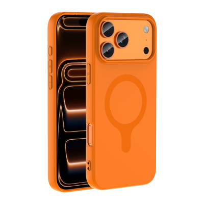 Apple iPhone 17 Pro Case with M-Safe Charging Feature - Zore Aris Silicone Cover Orange