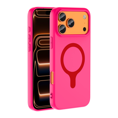 Apple iPhone 17 Pro Case with M-Safe Charging Feature - Zore Aris Silicone Cover Koyu Pembe