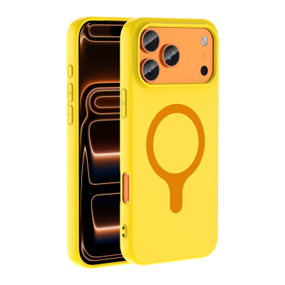 Apple iPhone 17 Pro Case with M-Safe Charging Feature - Zore Aris Silicone Cover Yellow