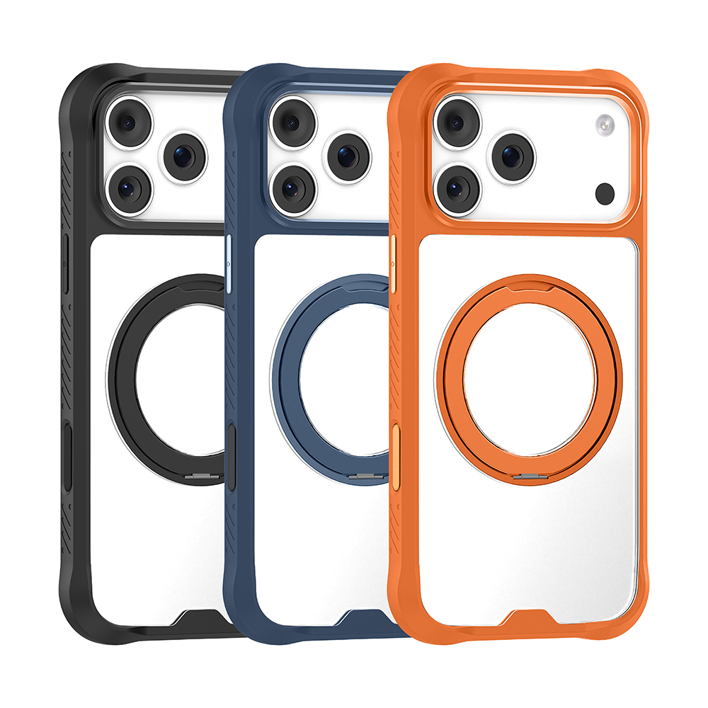 Apple iPhone 17 Pro Case with M-safe Charging Finger Ring Stand Airbag Design Mutural Obsidian Series Cover - 11