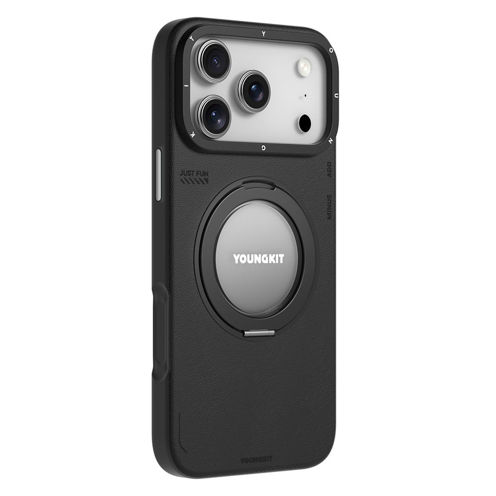 Apple iPhone 17 Pro Case with M-safe Charging Function, 360 Degree Stand, Simple Matte Leather Pattern, Youngkit Tech Leather Series Cover - 5