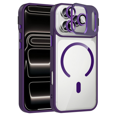 Apple iPhone 17 Pro Case with Stand and Camera Lens Gift Zore Etro Cover with M-Safe Charging Function Derin Mor