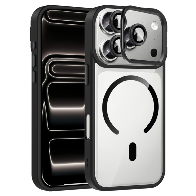 Apple iPhone 17 Pro Case with Stand and Camera Lens Gift Zore Etro Cover with M-Safe Charging Function Black