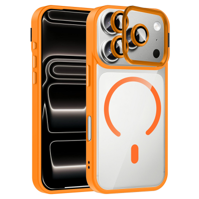Apple iPhone 17 Pro Case with Stand and Camera Lens Gift Zore Etro Cover with M-Safe Charging Function Orange