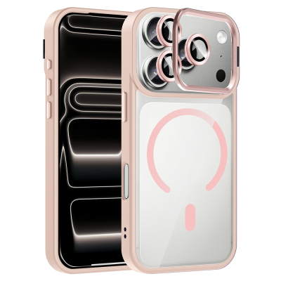 Apple iPhone 17 Pro Case with Stand and Camera Lens Gift Zore Etro Cover with M-Safe Charging Function Pink
