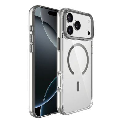 Apple iPhone 17 Pro Case Zore Azor Cover with M-safe Charging, Airbag, Camera Stand Dark Grey