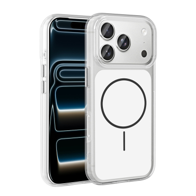 Apple iPhone 17 Pro Case Zore Iconic Hard Silicone Cover with Metal Button Design and M-Safe Charging Feature White