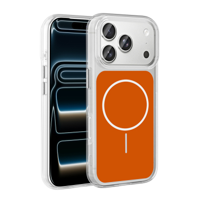 Apple iPhone 17 Pro Case Zore Iconic Hard Silicone Cover with Metal Button Design and M-Safe Charging Feature Orange
