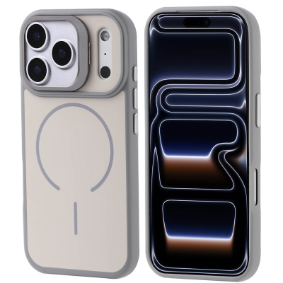 Apple iPhone 17 Pro Case Zore Notron Cover M-safe Charging and Camera Stand Grey