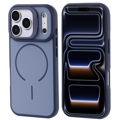 Apple iPhone 17 Pro Case Zore Notron Cover M-safe Charging and Camera Stand Navy blue