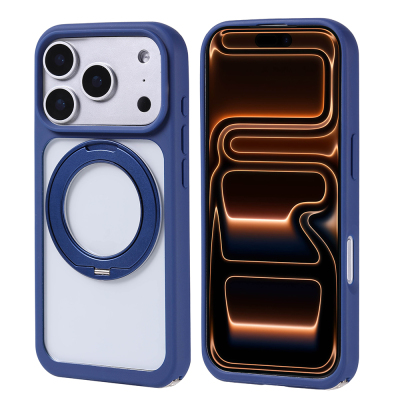 Apple iPhone 17 Pro Case Zore Piza Silicone Cover with M-Safe Charging Stand Navy blue