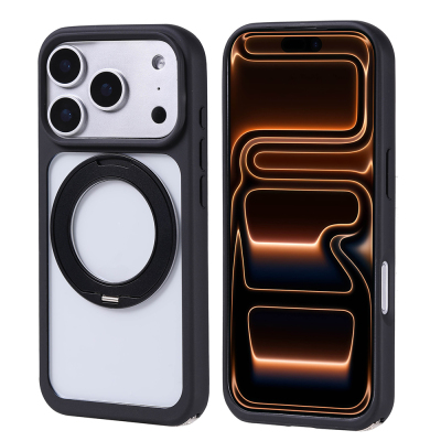 Apple iPhone 17 Pro Case Zore Piza Silicone Cover with M-Safe Charging Stand Black