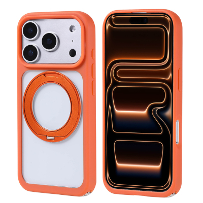 Apple iPhone 17 Pro Case Zore Piza Silicone Cover with M-Safe Charging Stand Orange