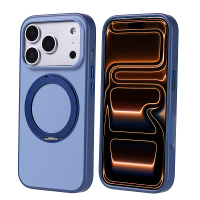 Apple iPhone 17 Pro Case Zore Proton Silicone Cover M-Safe Charging Stand Navy blue