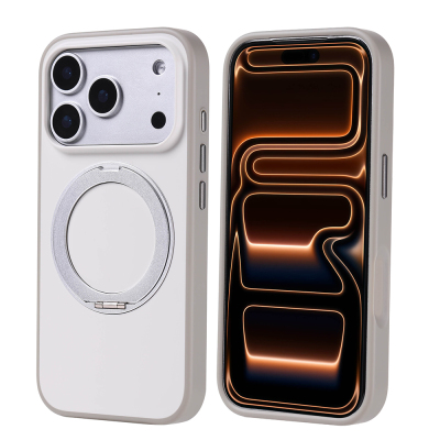 Apple iPhone 17 Pro Case Zore Proton Silicone Cover M-Safe Charging Stand Grey