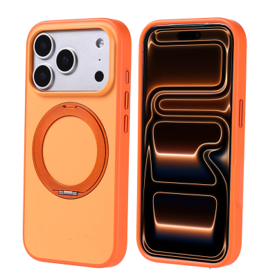 Apple iPhone 17 Pro Case Zore Proton Silicone Cover M-Safe Charging Stand Orange