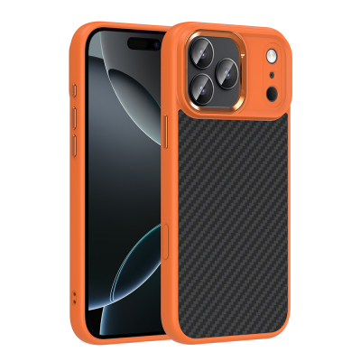 Apple iPhone 17 Pro Case Zore Truva Silicone Cover with Carbon Fiber Look and M-Safe Charging Function Orange