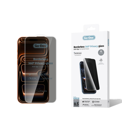 Apple iPhone 17 Pro Go Des Borderless Privacy Temperli Cam Ekran Koruyucu Siyah