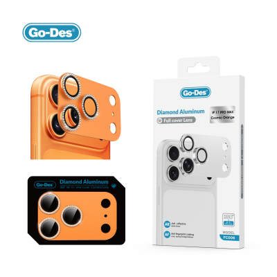 Apple iPhone 17 Pro Go Des FC006 Diamond Titanium Series Anti-Reflective Camera Lens Protector Orange