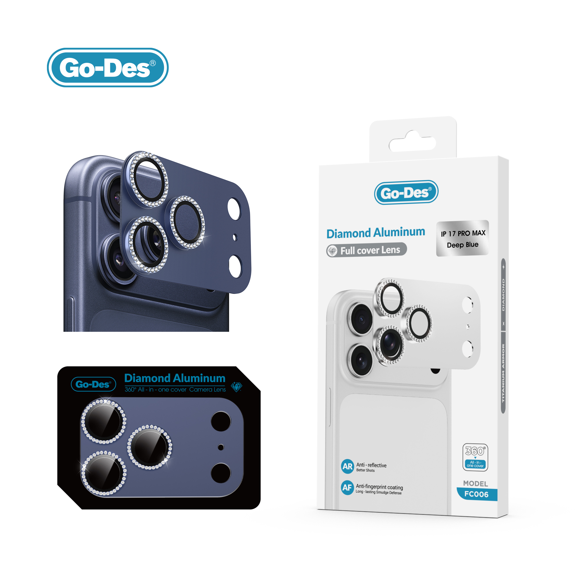 Apple iPhone 17 Pro Go Des FC006 Diamond Titanyum Serisi Anti Reflective Kamera Lens Koruyucu - 3