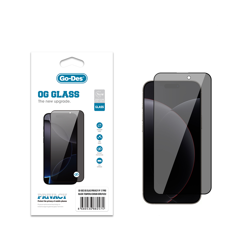 Apple iPhone 17 Pro Go Des OG Glass Privacy Antistatik Temperli Cam Ekran Koruyucu - 2