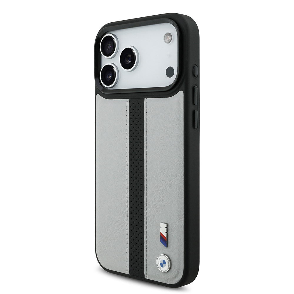 Apple iPhone 17 Pro Kılıf BMW Orjinal Lisanslı M-safe Şarj Özellikli Deri Arka Yüzey Metal Logolu Delikli Şerit Tasarımlı Kapak - 3