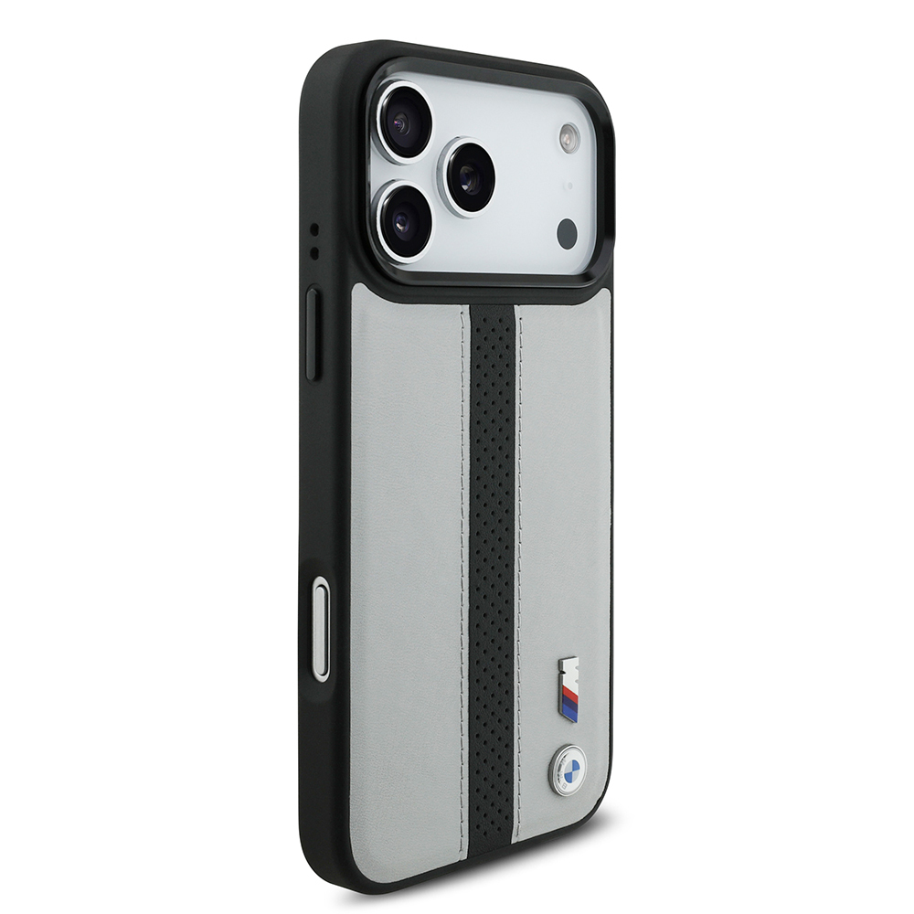 Apple iPhone 17 Pro Kılıf BMW Orjinal Lisanslı M-safe Şarj Özellikli Deri Arka Yüzey Metal Logolu Delikli Şerit Tasarımlı Kapak - 5